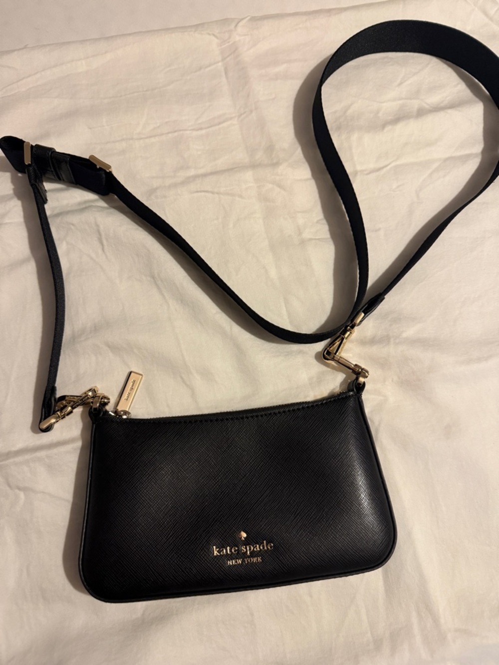 kate spade black saffiano crossbody with gold hardware